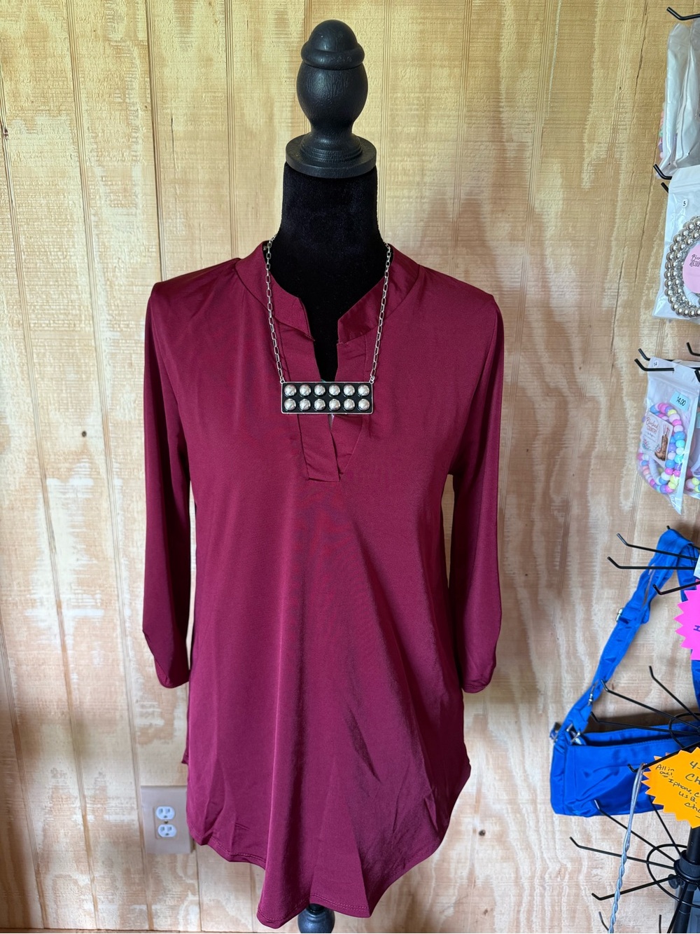 white birch Burgundy V-Neck Long Sleeve Tunic